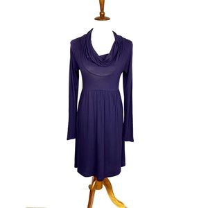 Color Me Red Plum Cowl Neck Long Sleeve Swing Dress Minimalist Tunic Size Medium